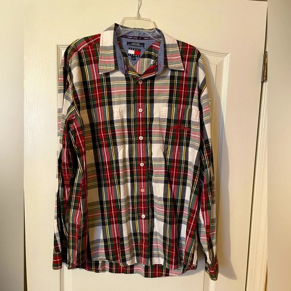 90s Vintage Tommy Hilfiger Plaid Long Sleeve Button Up XL Multicolor - Picture 1 of 7
